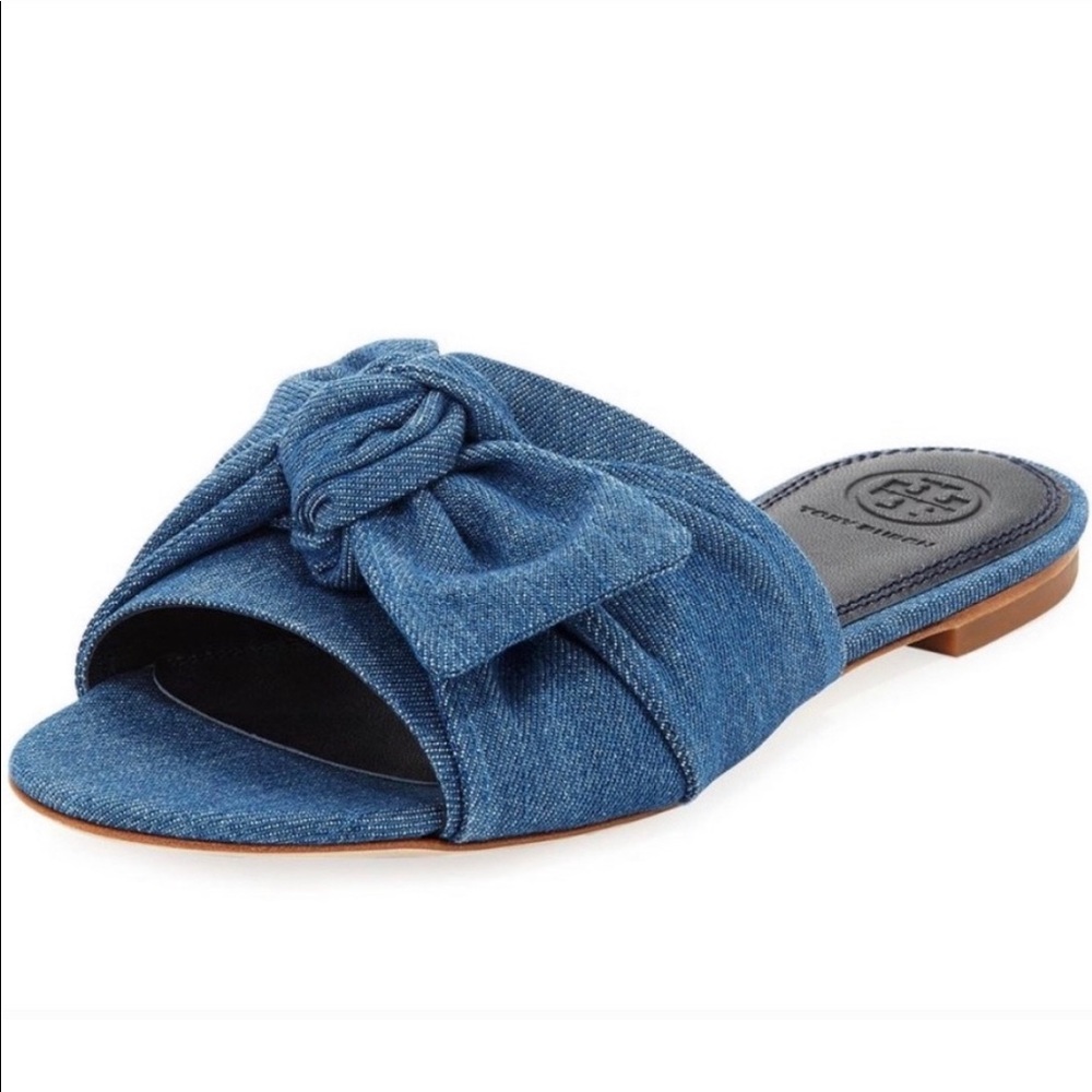 TORY BURCH Annabelle Bow Slide Denim Chamb… - Picture 2 of 15